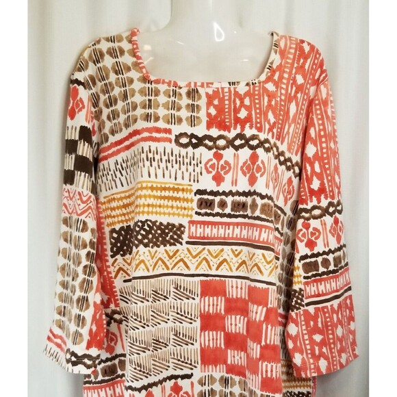 Alfred Dunner Women's Top Size 2X Southwestern Aztec Design Square Neck Sequins - Picture 2 of 5